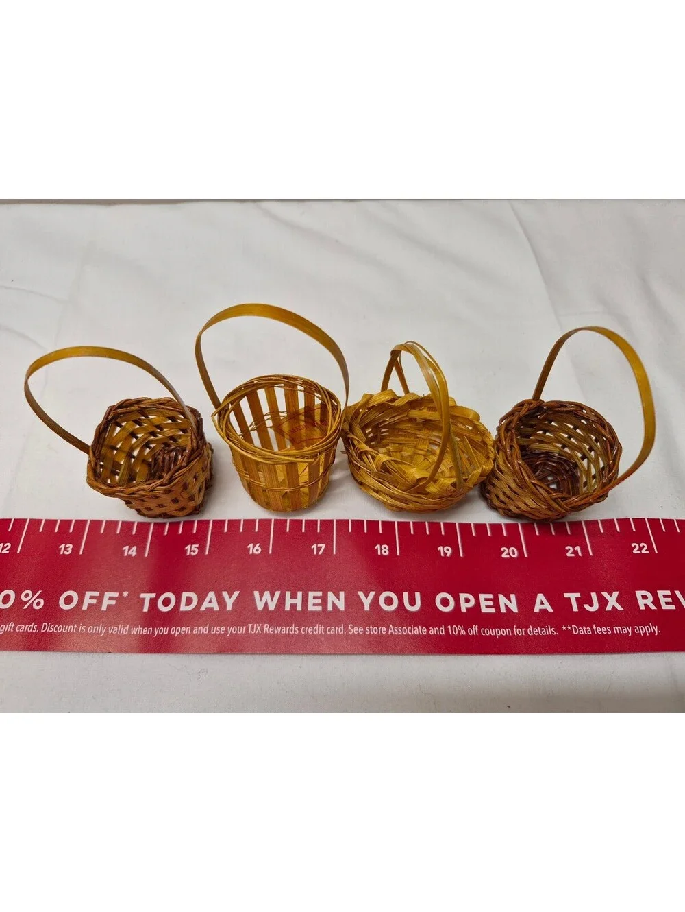 Set of 4 Miniature Woven Bamboo Baskets with Handles, Approx 3-4 Inches Tall J63